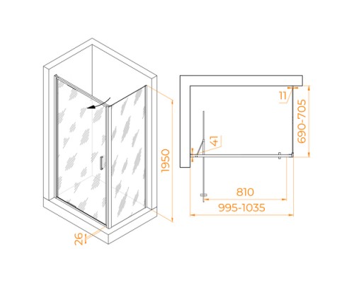 Душевой уголок RGW Stilvoll SV-145B 100х70 703214507-14 профиль черный, стекло прозрачное