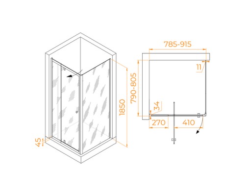 Душевой уголок RGW PA-32 NEW (PA-02 NEW + Z-050-1) прозрачное cтекло цвет профиля 6 мм 410