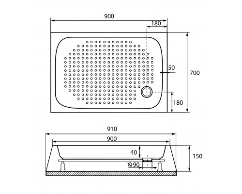 Душевой поддон прямоугольный RGW LUX/TN (Литой экран) белый акрил cерия Acryl (70*90) 16180279-21