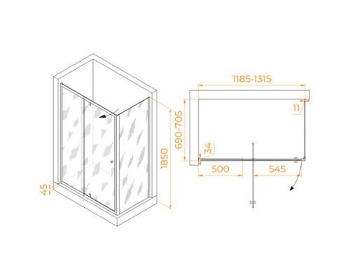 Душевой уголок RGW PA-44B (PA-02B NEW + Z-050-1B) прозрачное cтекло цвет профиля 6 мм 41084417-014