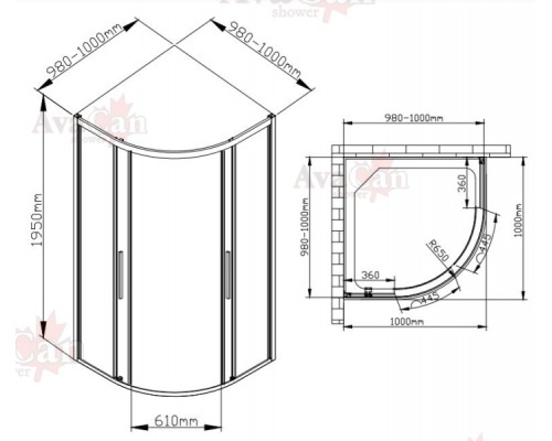 Душевой уголок Avacan HB 100 AVA 100x100 стекла с рисунком, профиль черный