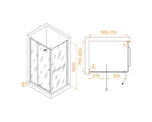 Душевой уголок RGW PA-44-1 (PA-02 + Z-060-1) 1000x800