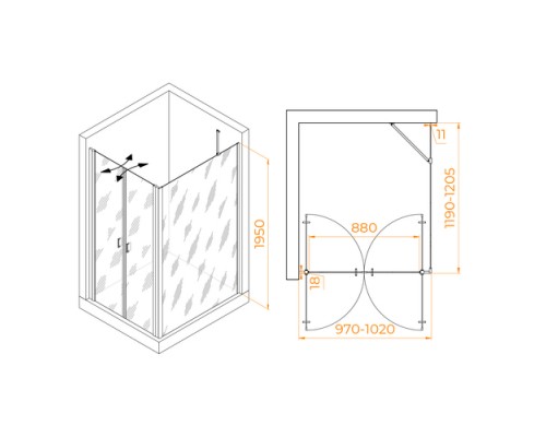Душевой уголок RGW PA-144 (PA-104+Z-050-2+O-204) 100x120