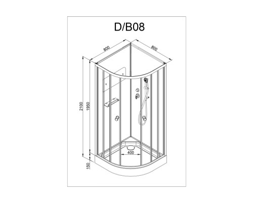 Душевая кабина Deto D08 80x80 стекла матовые, профиль хром