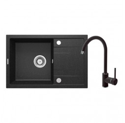 Deante Corio графит - мойка 1 чаша с крылом, 670*440*175 мм с сифоном и смесителем