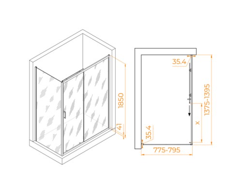 Душевой уголок, прямоугольный RGW PA-145 прозрачное стекло 6 мм цвет проф. хром 80*140*185 020814584-11