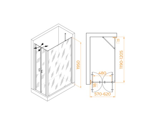 Душевой уголок RGW PA-144 (PA-104+Z-050-2+O-204) 600x1200