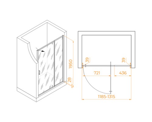 Душевая дверь RGW PA-008, 120 х 195 см, стекло матовое, профиль хром, 350800813-21