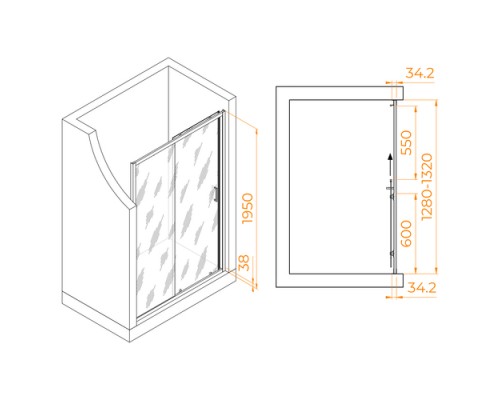 Раздвижная душевая дверь RGW PA-14 W 130*195 прозрачное стекло 6 мм 41081413-15