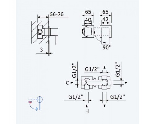 Смеситель скрытого монтажа, с 3 выходами Linea 182 140 1CR Chrome