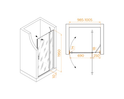 Распашная душевая дверь RGW LE-004 100*195 матовое стекло 6 мм 351200410-21