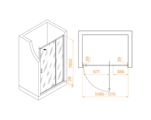 Распашная душевая дверь RGW PA-008-B 110-120*195 прозрачное стекло 6 мм 350800812-14