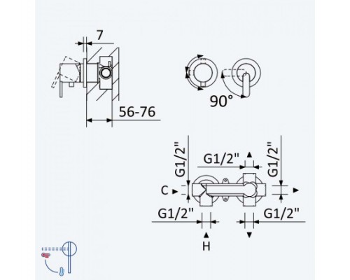 Смеситель скрытого монтажа, с 3 выходами Leaf 167 312 3CR Chrome