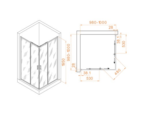Душевой уголок RGW Passage RGW PA-39B 100x100 прозрачное стекло / профиль черный 03083900-14