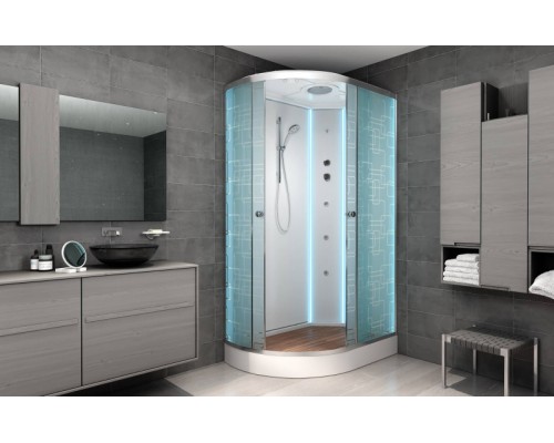 Душевая кабина AvaCan EM2012RLED+GM AVA 120x90 с LED и гидромассажем, правая, стекла с узором, профиль хром