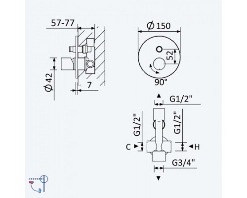 Смеситель скрытого монтажа с 2 выходами Adagio 193 130 1NS Night Sky