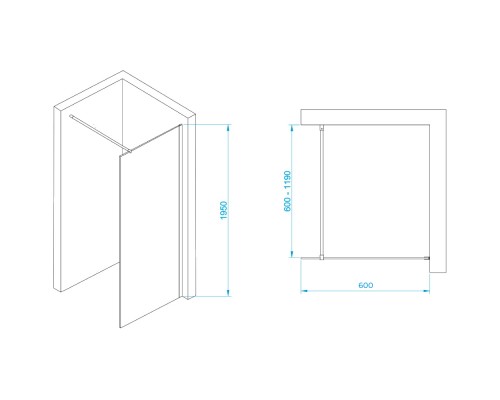Душевая перегородка RGW WA-002G неподвижное Walk In cтекло прозрачное, 6 мм 60*195 золото 35100206-16
