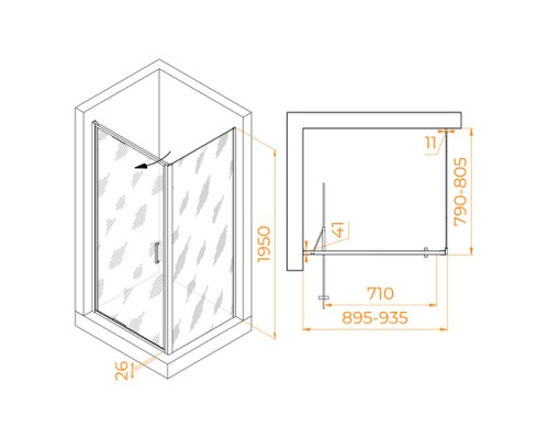 Душевой уголок RGW Stilvoll SV-145B 90х80 703214598-14 профиль черный, стекло прозрачное
