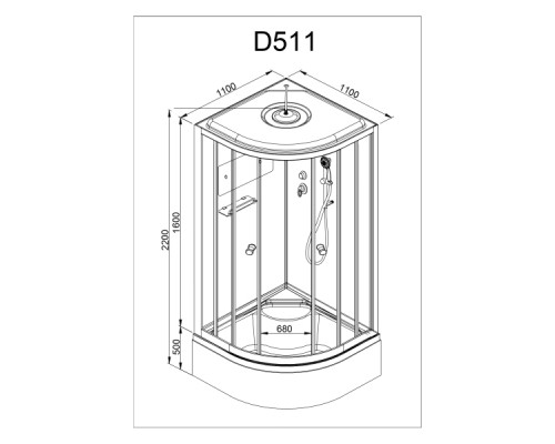 Душевая кабина AvaCan D511SLED AVA 110x110 LED, стекла матовые, профиль хром