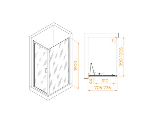 Душевой уголок RGW Passage PA-142 70х100 060814270-11 профиль хром, стекло прозрачное