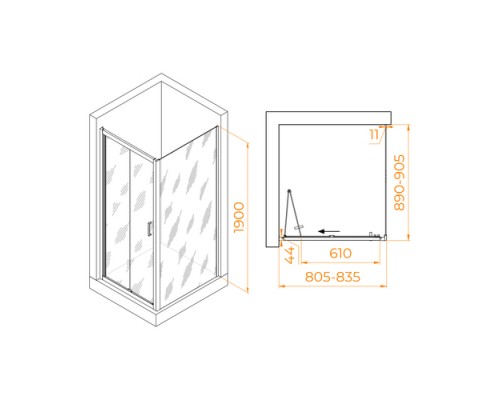 Душевой уголок RGW Passage PA-142 80х90 060814289-11 профиль хром, стекло прозрачное
