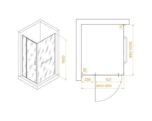Душевой уголок RGW PA-078-1 (RGW PA-008 + Z-060-2) 800x1000