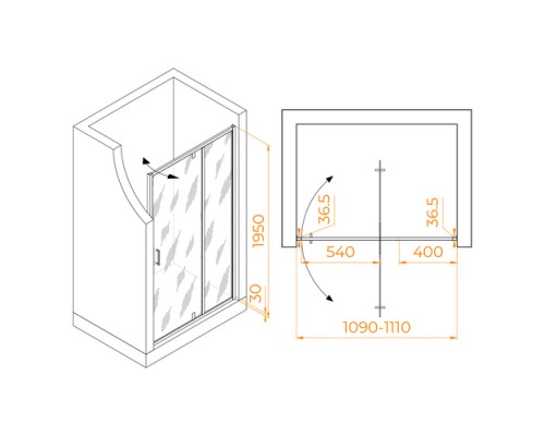 Распашная душевая дверь RGW LE-103 110*195 прозрачное стекло 6 мм 711210311-11