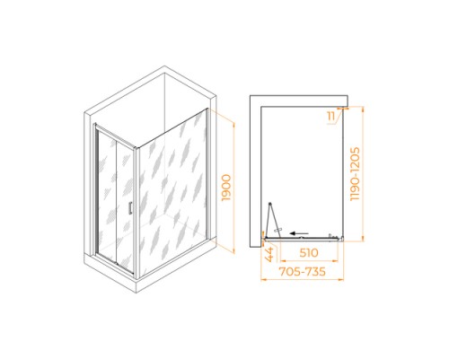 Душевой уголок RGW Passage PA-142B 70х120 060814272-14 профиль черный, стекло прозрачное