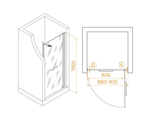 Распашная душевая дверь RGW PA-103-Gb 90*195 прозрачное стекло 6 мм 020810309-16