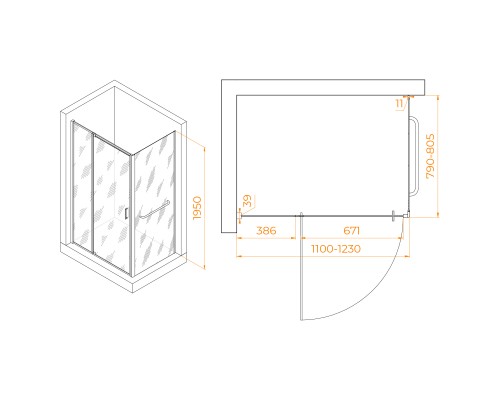 Душевой уголок RGW PA-078-1B (RGW PA-008B + Z-060-2B) 1100x800
