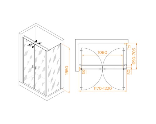 Душевой уголок RGW Passage PA-144 120х70 060814427-011 профиль хром, стекло прозрачное