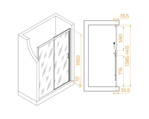 Душевая дверь RGW Passage 140x195 PA-017 стекло матовое, профиль хром 350801714-21
