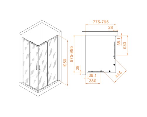 Душевой уголок RGW PA-246 Passage 030824680-11, 80 х 100 см, стекло прозрачное, профиль хром
