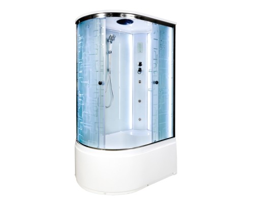 Душевая кабина AvaCan EM5012RLED+GM AVA 120x90 с LED и гидромассажем, правая, стекла с рисунком, профиль хром