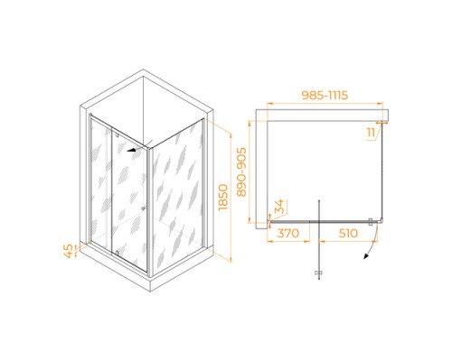Душевой уголок RGW PA-44 (PA-02 NEW + Z-050-1) прозрачное cтекло цвет профиля 6 мм 4108440