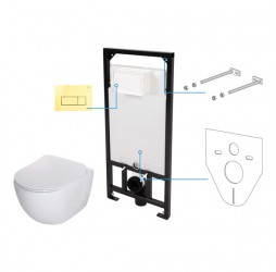 Deante Peonia Zero Комплект 6 в 1 с инсталляцией, кнопка золотая