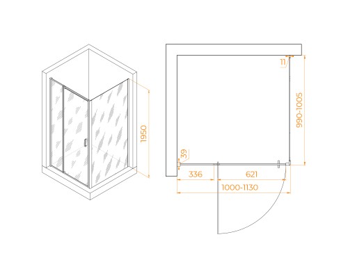 Душевой уголок RGW PA-078B (RGW PA-008B + Z-050-2B) 1000x1000