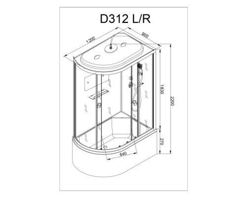 Душевая кабина AvaCan D312SR AVA 120x90 стандарт, правая, стекла матовые, профиль хром