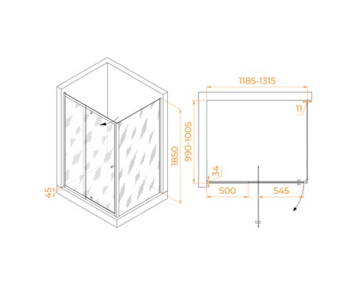 Душевой уголок RGW PA-44 (PA-02 NEW + Z-050-1) прозрачное cтекло цвет профиля 6 мм 4108441