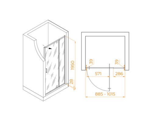 Распашная душевая дверь RGW PA-008 90-100*195 прозрачное стекло 6 мм 350800890-11