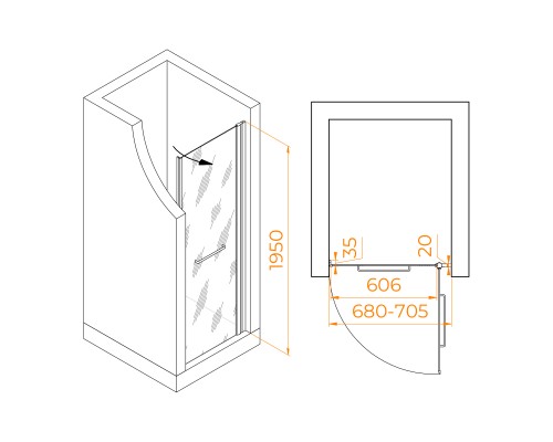 Распашная душевая дверь RGW PA-103-B 70*195 прозрачное стекло 6 мм 020810307-14