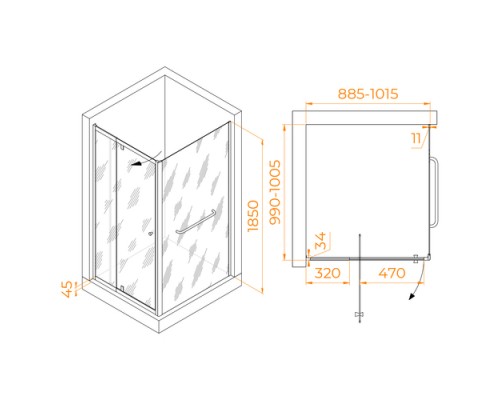 Душевой уголок RGW PA-44-1 (PA-02 + Z-060-1) 900x1000