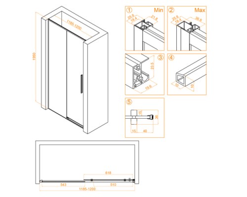 Раздвижная душевая дверь RGW SV-12-B 100*195 прозрачное стекло 6 мм 32321210-14