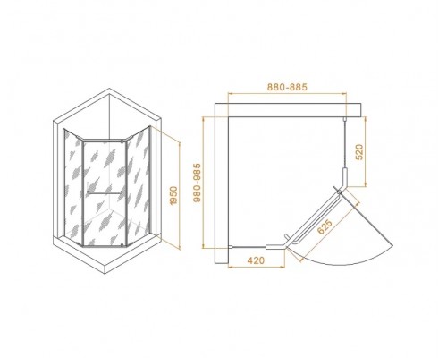 Душевой уголок RGW PA-081 90х100х195 35089190-21, Хром, Матовое