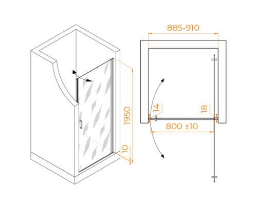 Распашная душевая дверь RGW LE-003 90*195 матовое стекло 6 мм 351200309-21