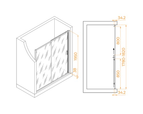 Раздвижная душевая дверь RGW PA-14 G 180*195 прозрачное стекло 6 мм 41081418-16
