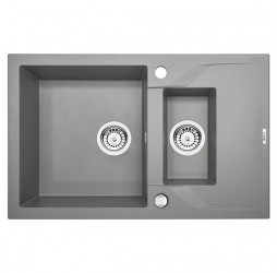 Deante Andante серый металлик - мойка 1,5 чаши с крылом, 780*490*180 мм + сифон SPACE SAVER