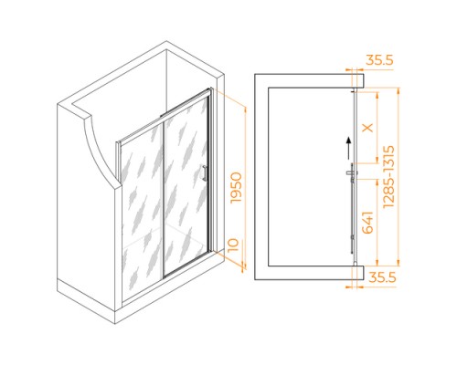 Раздвижная душевая дверь RGW PA-017 130*195 прозрачное стекло 6 мм 350801713-11