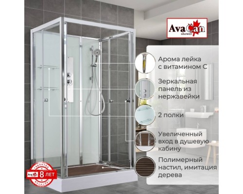 Душевая кабина AvaCan V2011N AVA 110x90 без крыши, стекла прозрачные, профиль хром