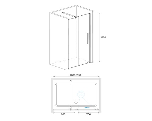 Раздвижная душевая дверь RGW TO-18 B 150*195 прозрачное стекло 6 мм 41071815-14